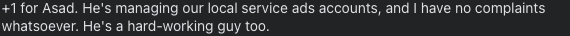 Original anonymous review about local services account management